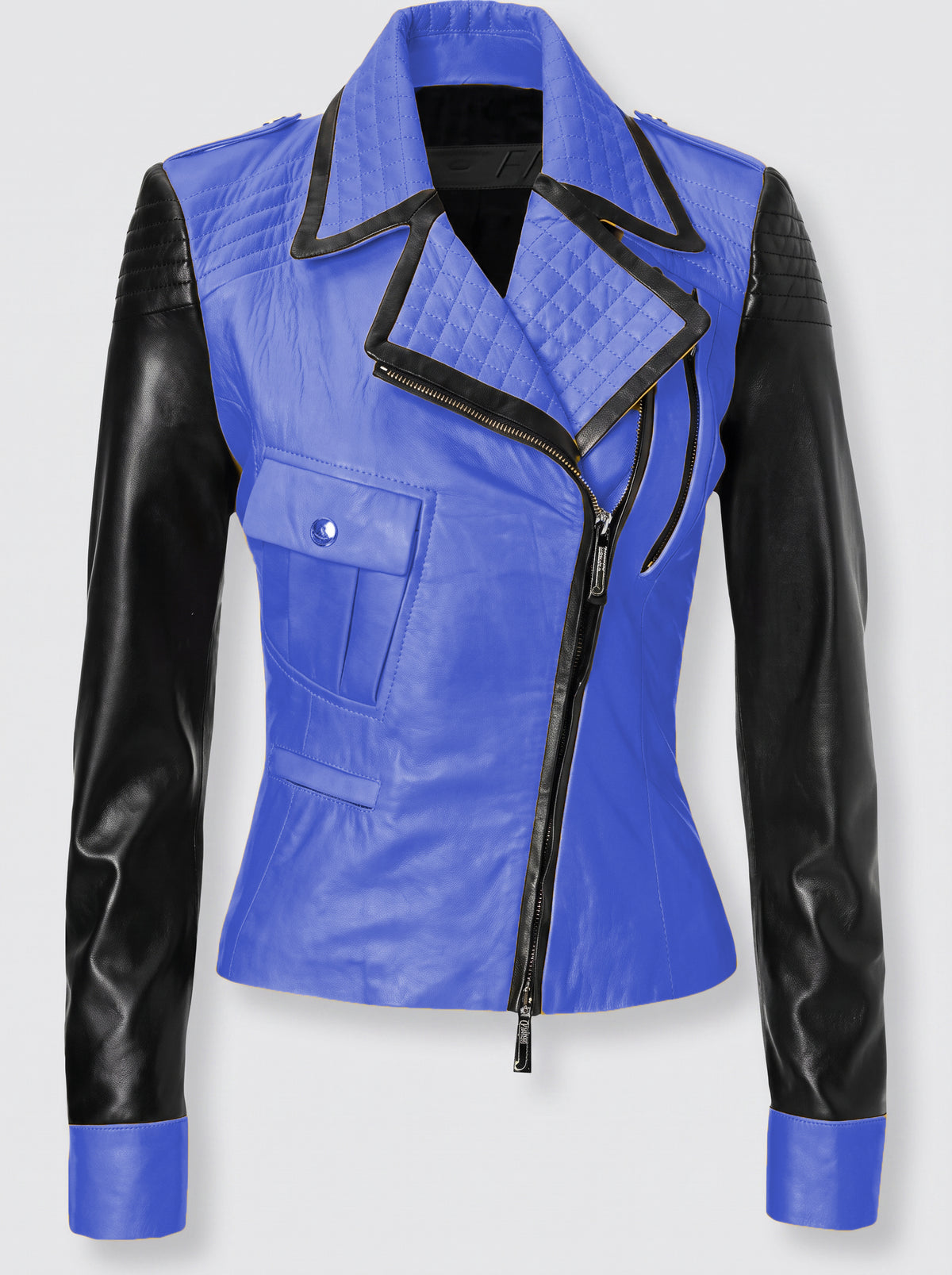 Luxury Yellow & Black Genuine Leather Jacket for Women