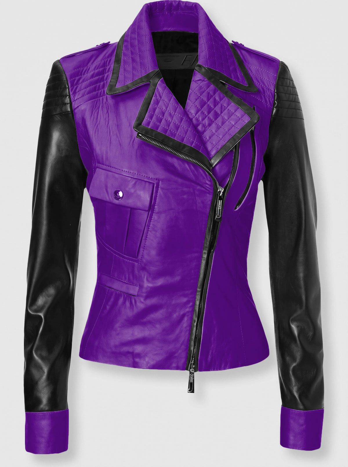 Luxury Yellow & Black Genuine Leather Jacket for Women