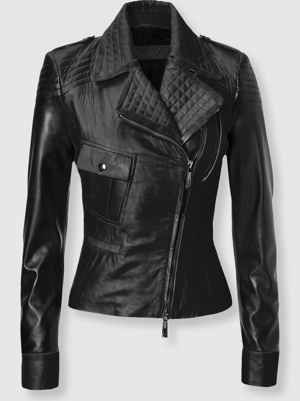 Luxury Yellow & Black Genuine Leather Jacket for Women