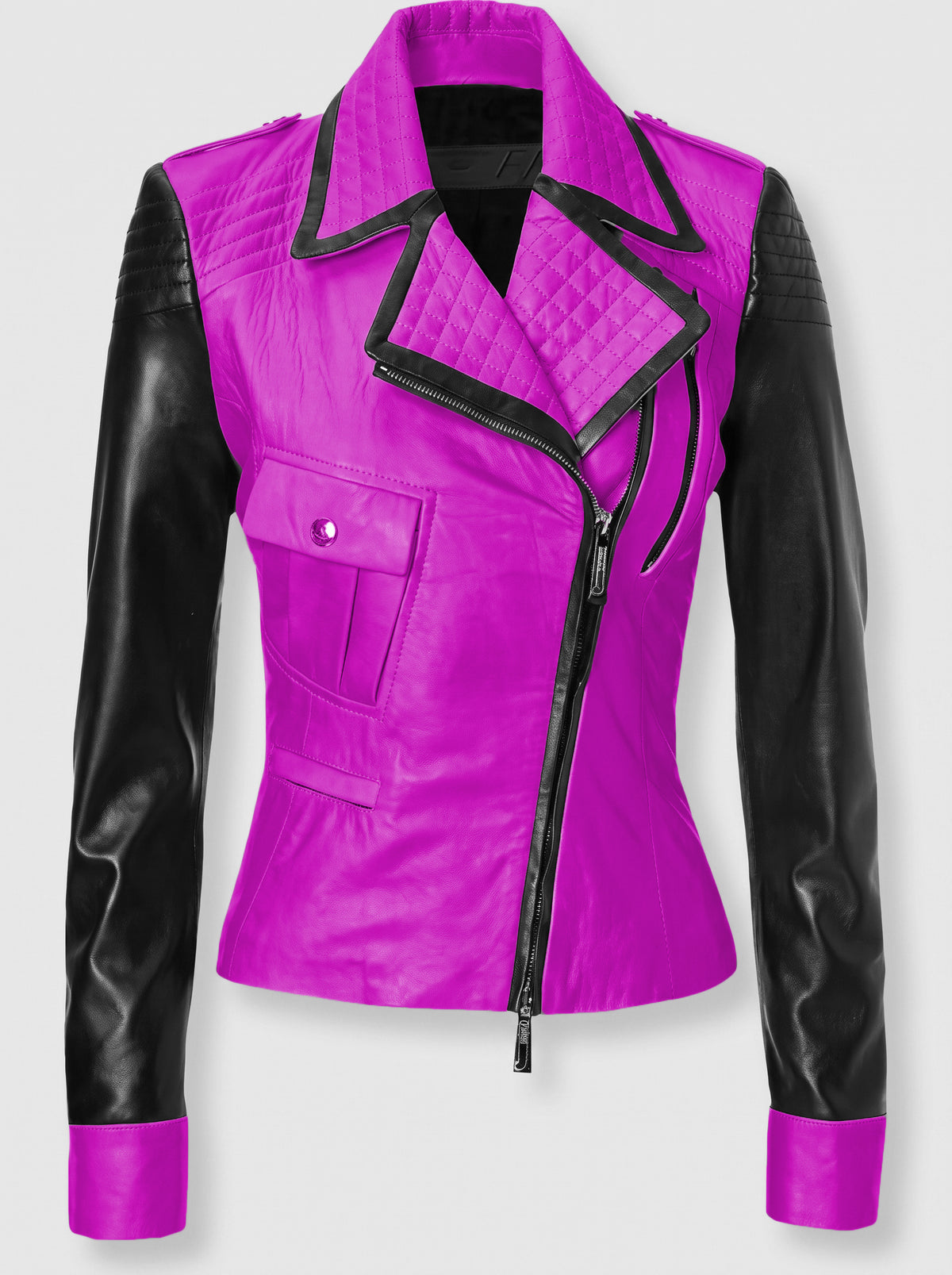 Luxury Yellow & Black Genuine Leather Jacket for Women
