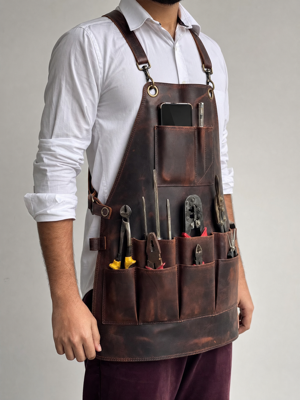 Craftsman Leather Tool Apron - Brown, side view