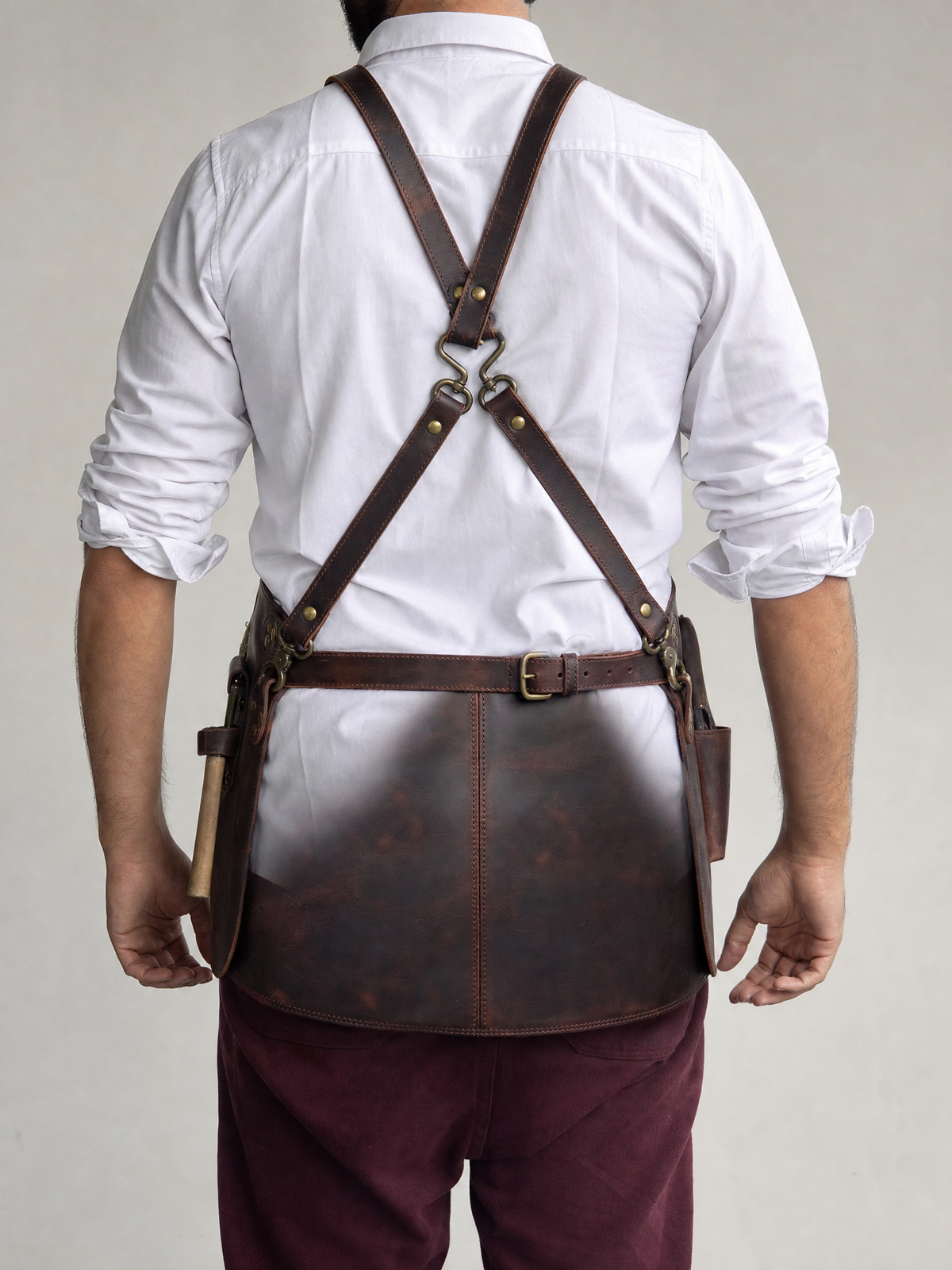 Craftsman Leather Tool Apron - Cross-back straps, back view