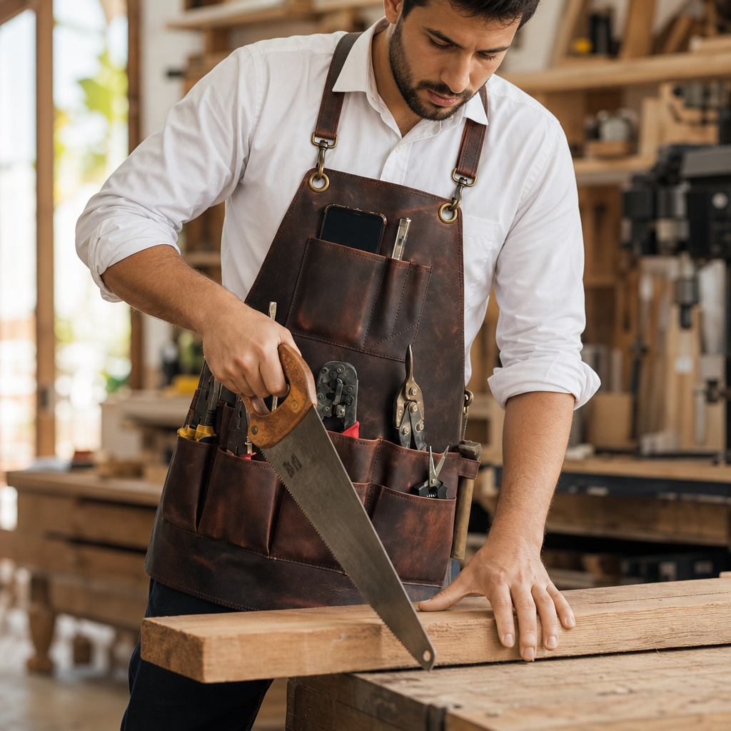 Craftsman Leather Tool Apron - Brown, in use