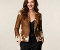 Dakota Hair-On Cowhide Leather Blazer - Brown & White, front view