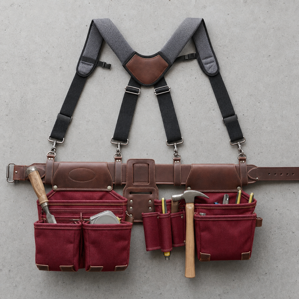Foreman Leather Tool Belt with Suspenders - Burgundy