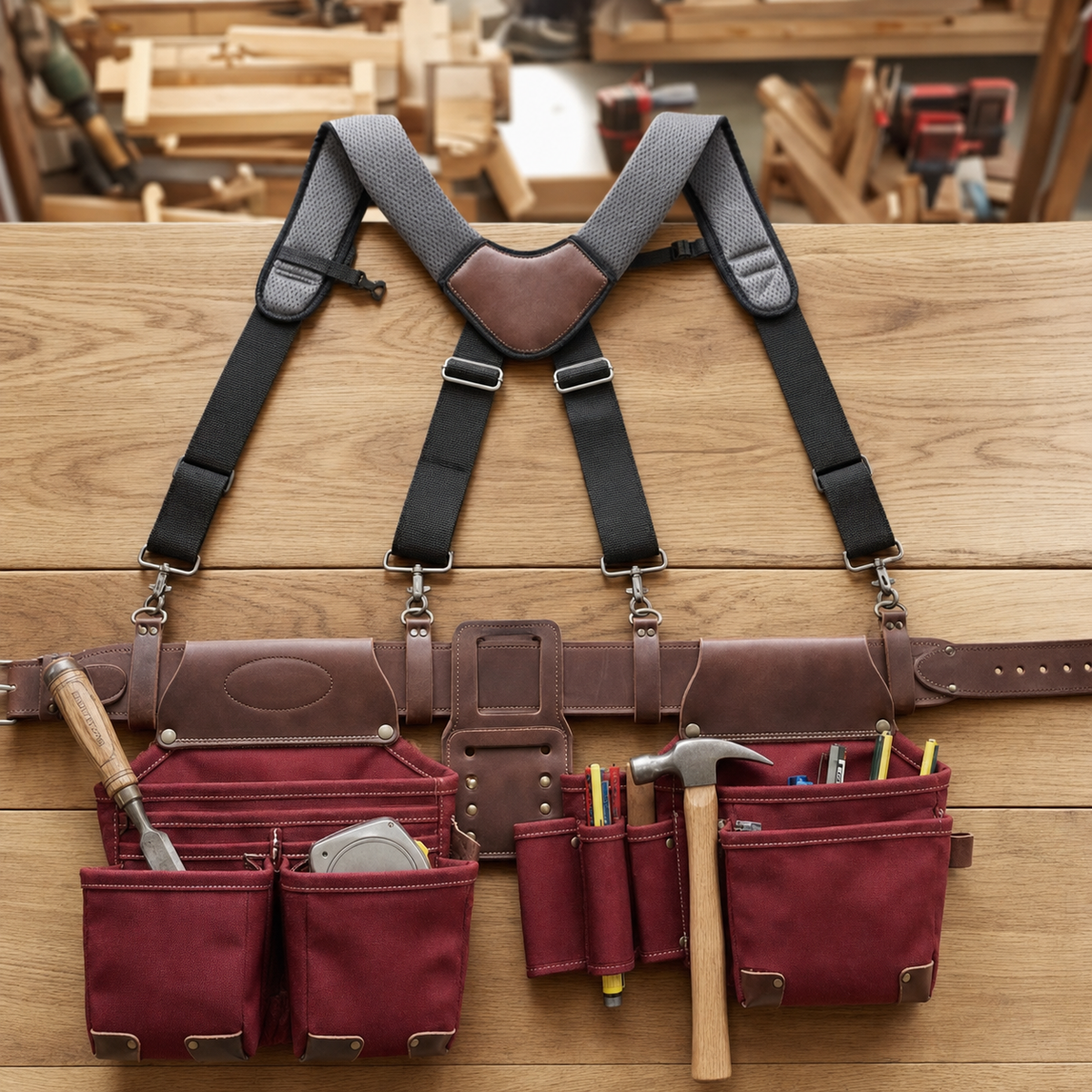 Foreman Leather Tool Belt with Suspenders - Workshop view