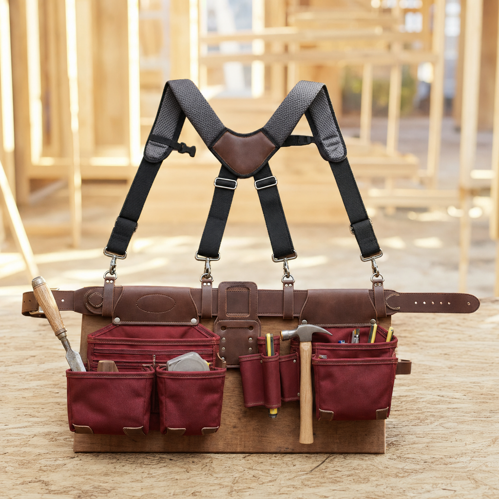 Foreman Leather Tool Belt with Suspenders - On site