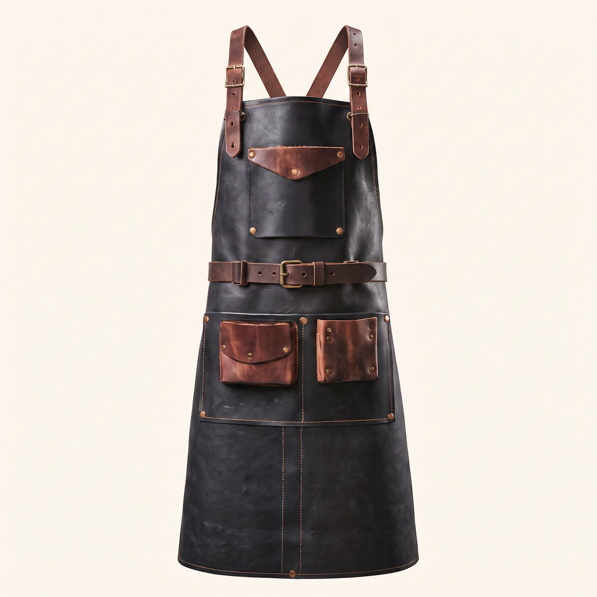 Artisan Leather Work Apron - Black, front view