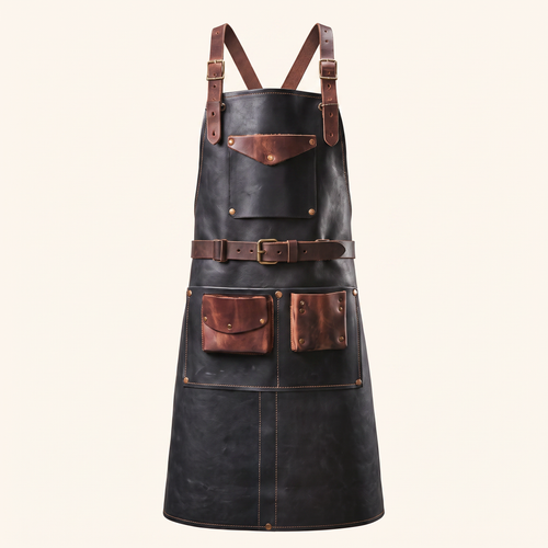 Artisan Leather Work Apron - Black, front view