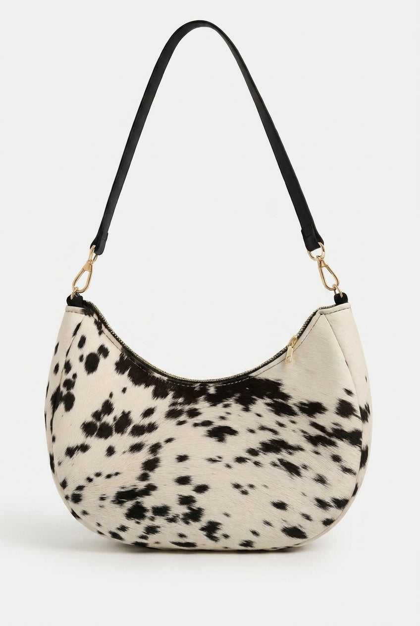 Luna Hair-On Leather Crescent Shoulder Bag - Black & White
