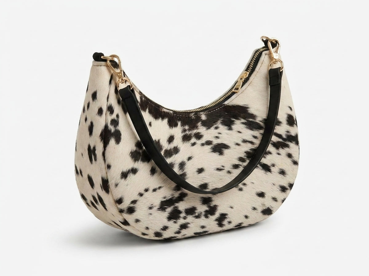 Luna Hair-On Leather Crescent Shoulder Bag - Angled view
