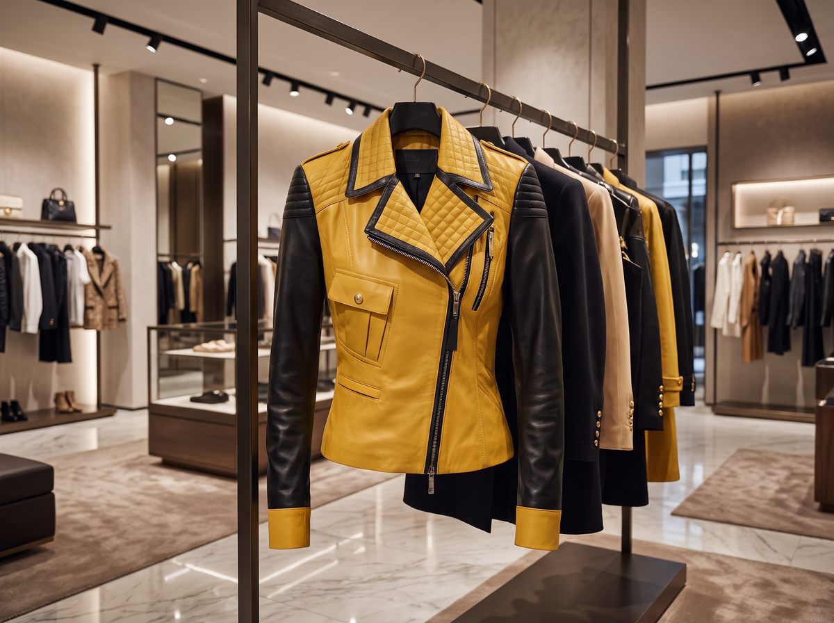 Luxury Yellow & Black Genuine Leather Jacket for Women 03