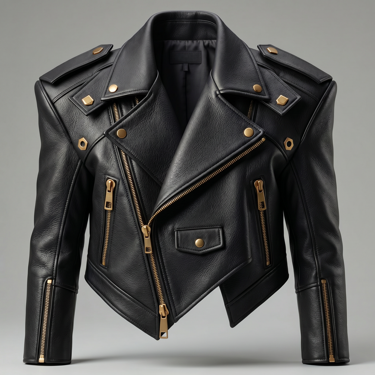 Margaux Cropped Leather Biker Jacket | Genuine Leather - Black