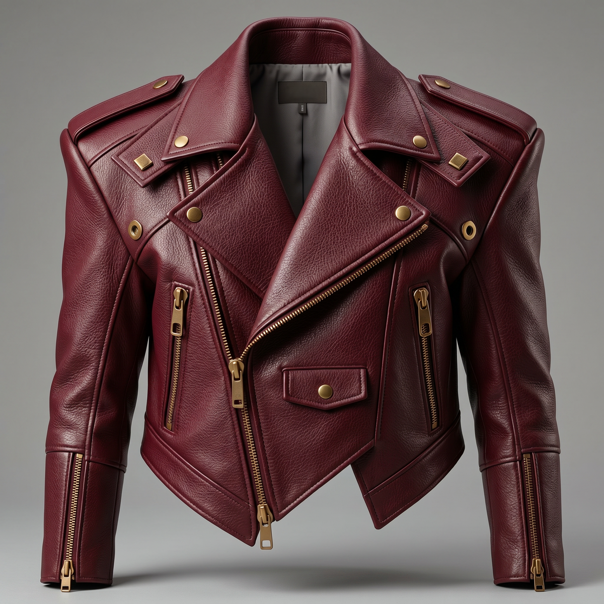 Margaux Cropped Leather Biker Jacket | Genuine Leather - Burgundy