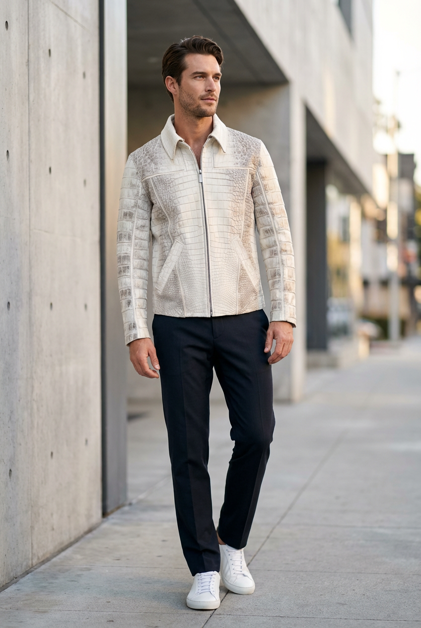 Men’s Genuine Alligator Leather Jacket | Luxury Textured Leather