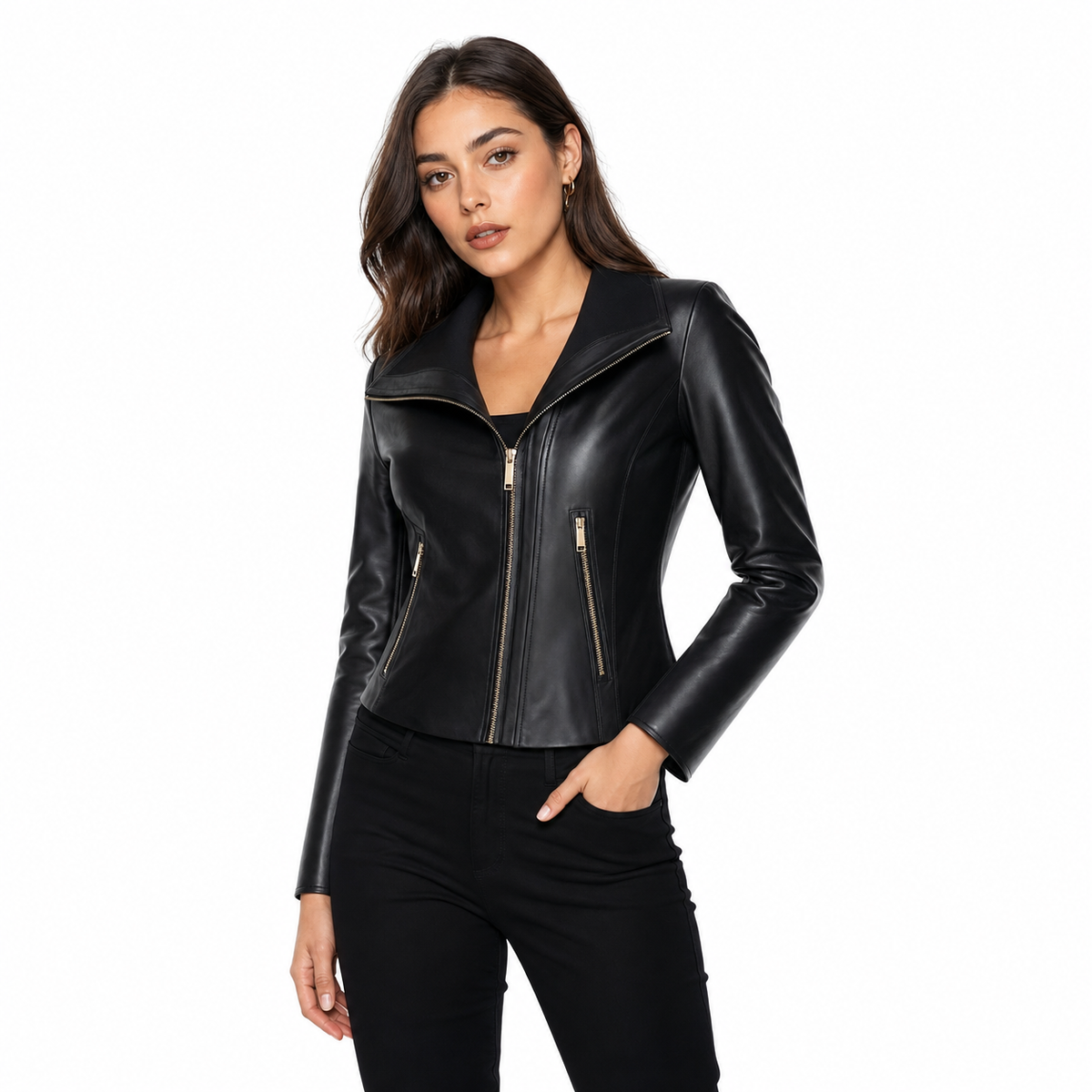 Women's Luxury Black Genuine Leather Biker Jacket