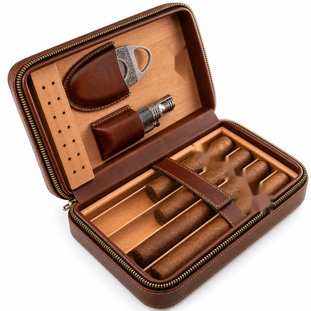 Monarch Leather Travel Cigar Case - Open view