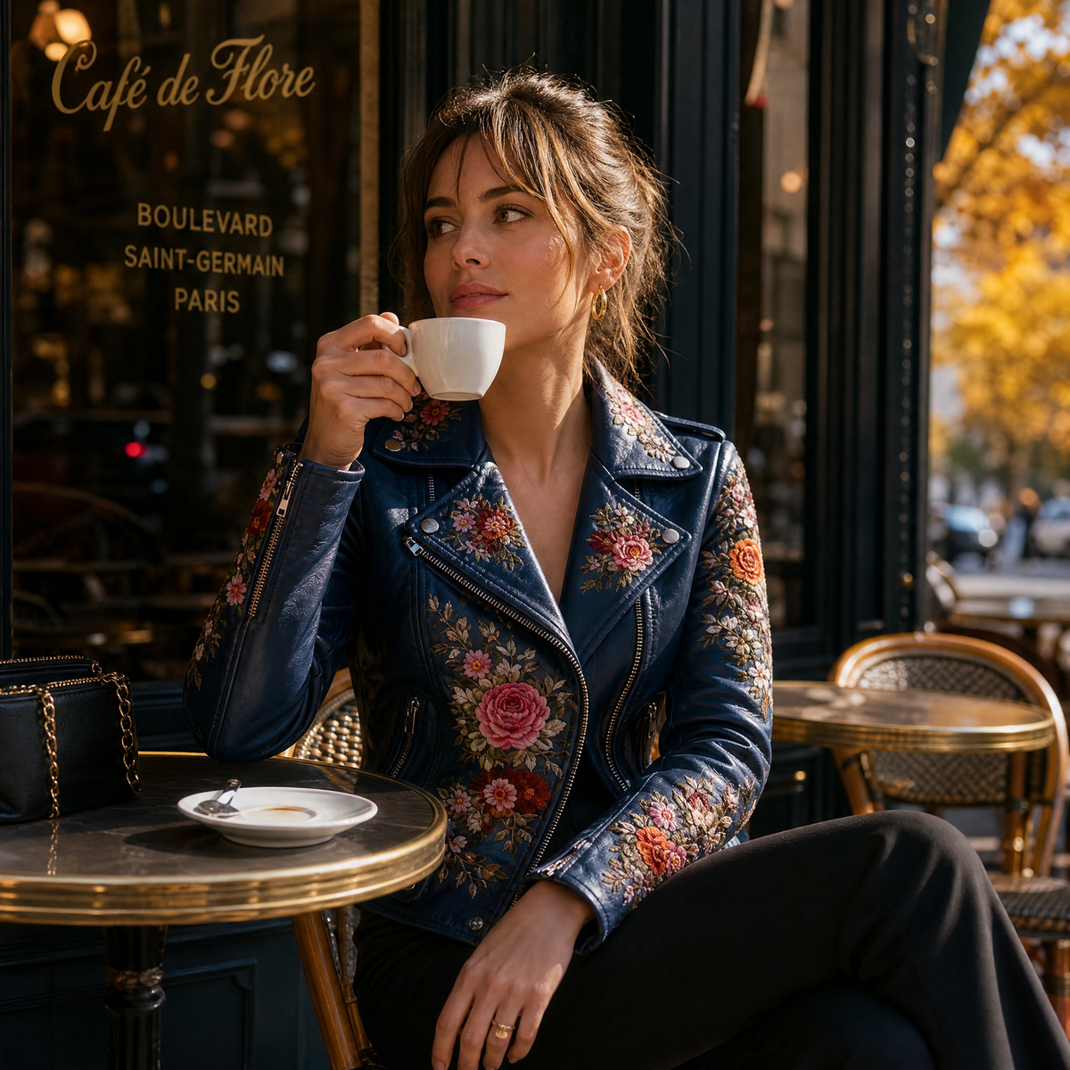 Rosalia Floral Embroidered Leather Biker Jacket | Genuine Leather 03