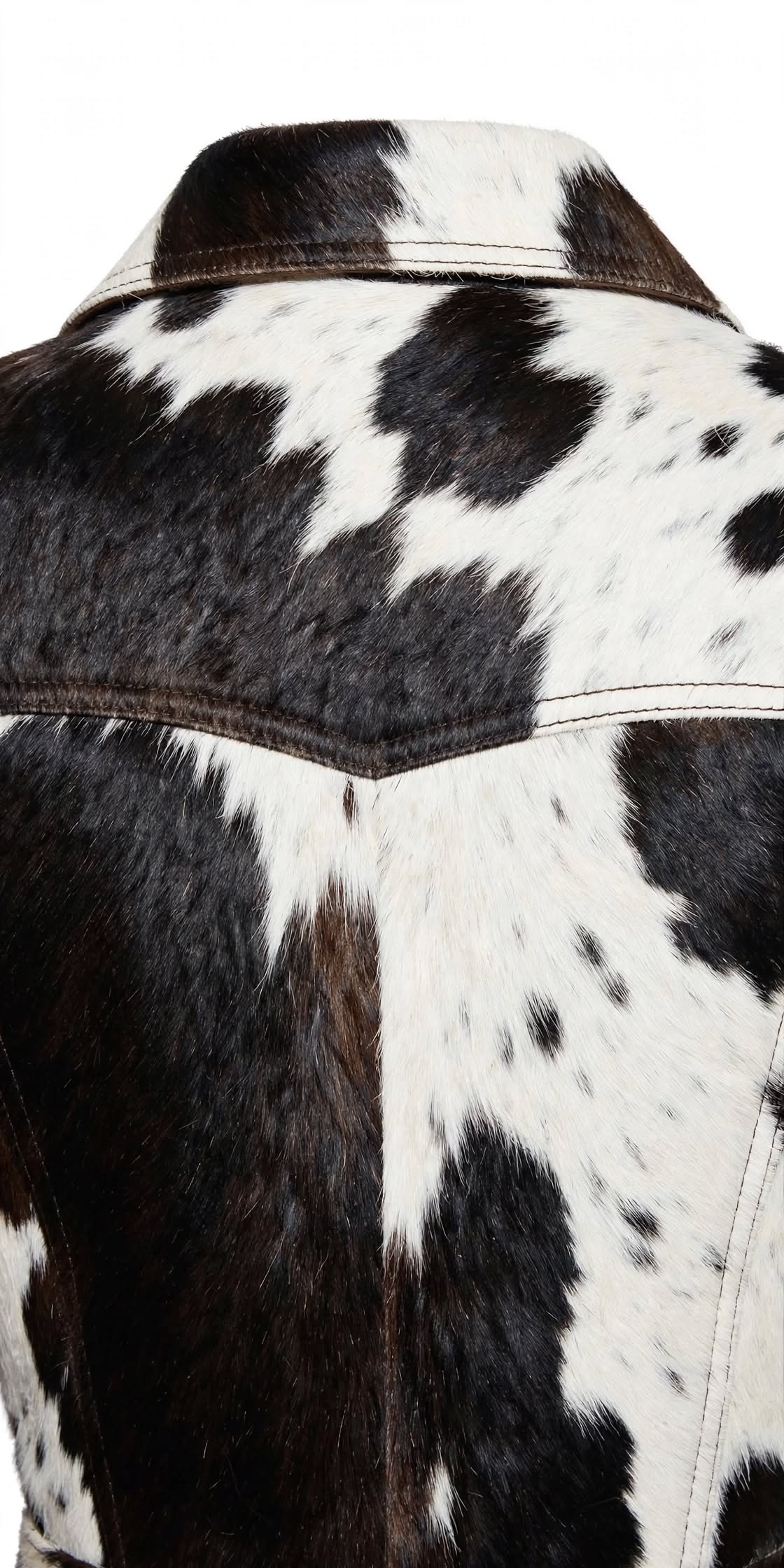 Savannah Hair-On Cowhide Zip-Front Belted Shirt Dress - Black & White, western back yoke detail