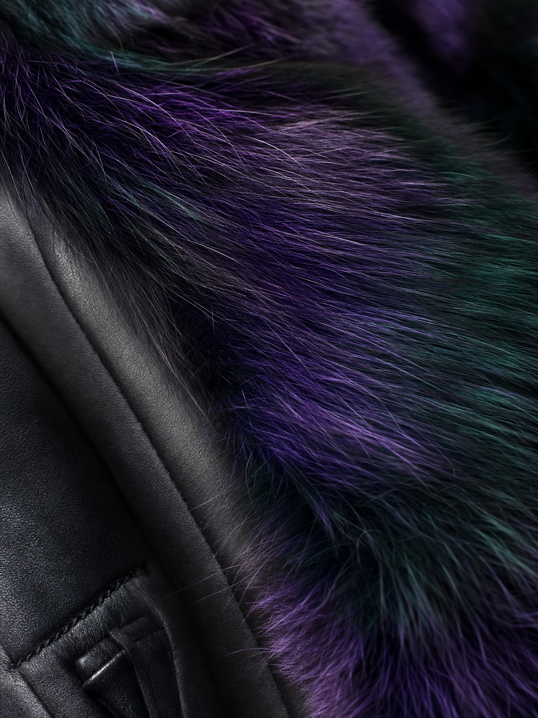 Seraphina Purple Fur Trim Leather Jacket - Fur collar detail