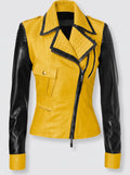 Luxury Yellow & Black Genuine Leather Jacket for Women