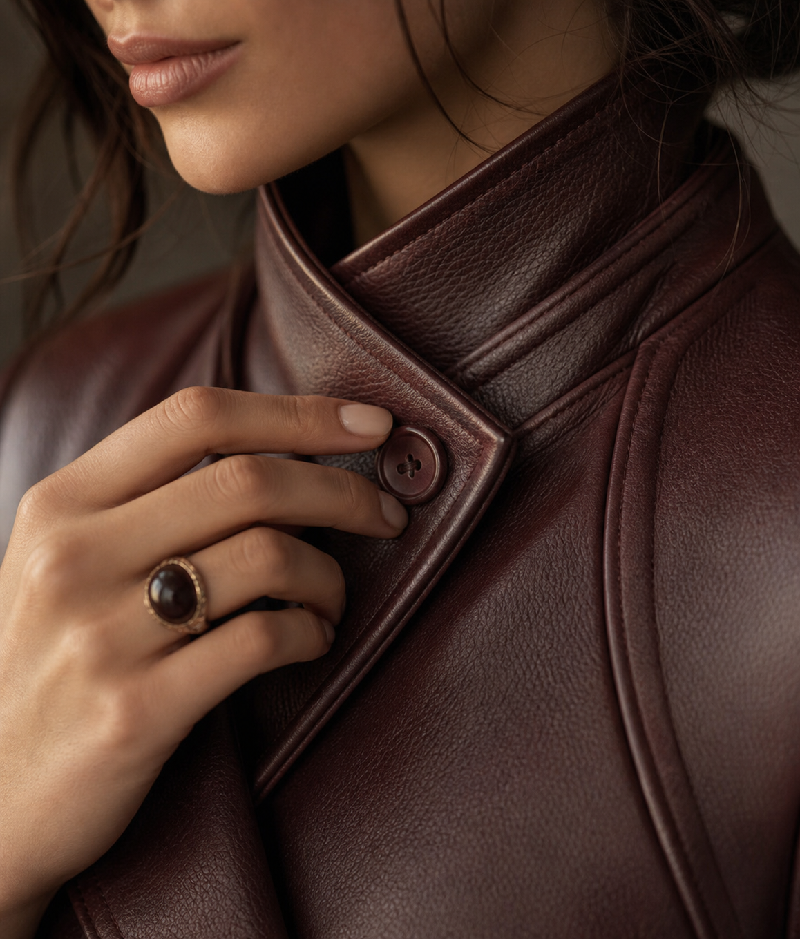 Valentina Burgundy Leather Wrap Collar Jacket | Genuine Leather 06
