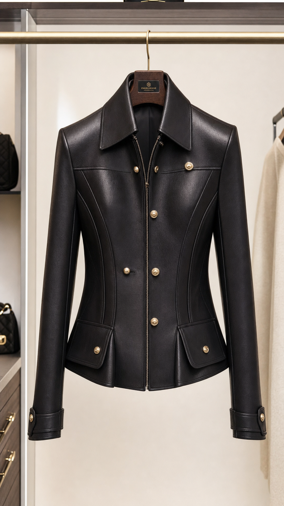 Victoria Structured Black Leather Peplum Jacket | Genuine Leather 02