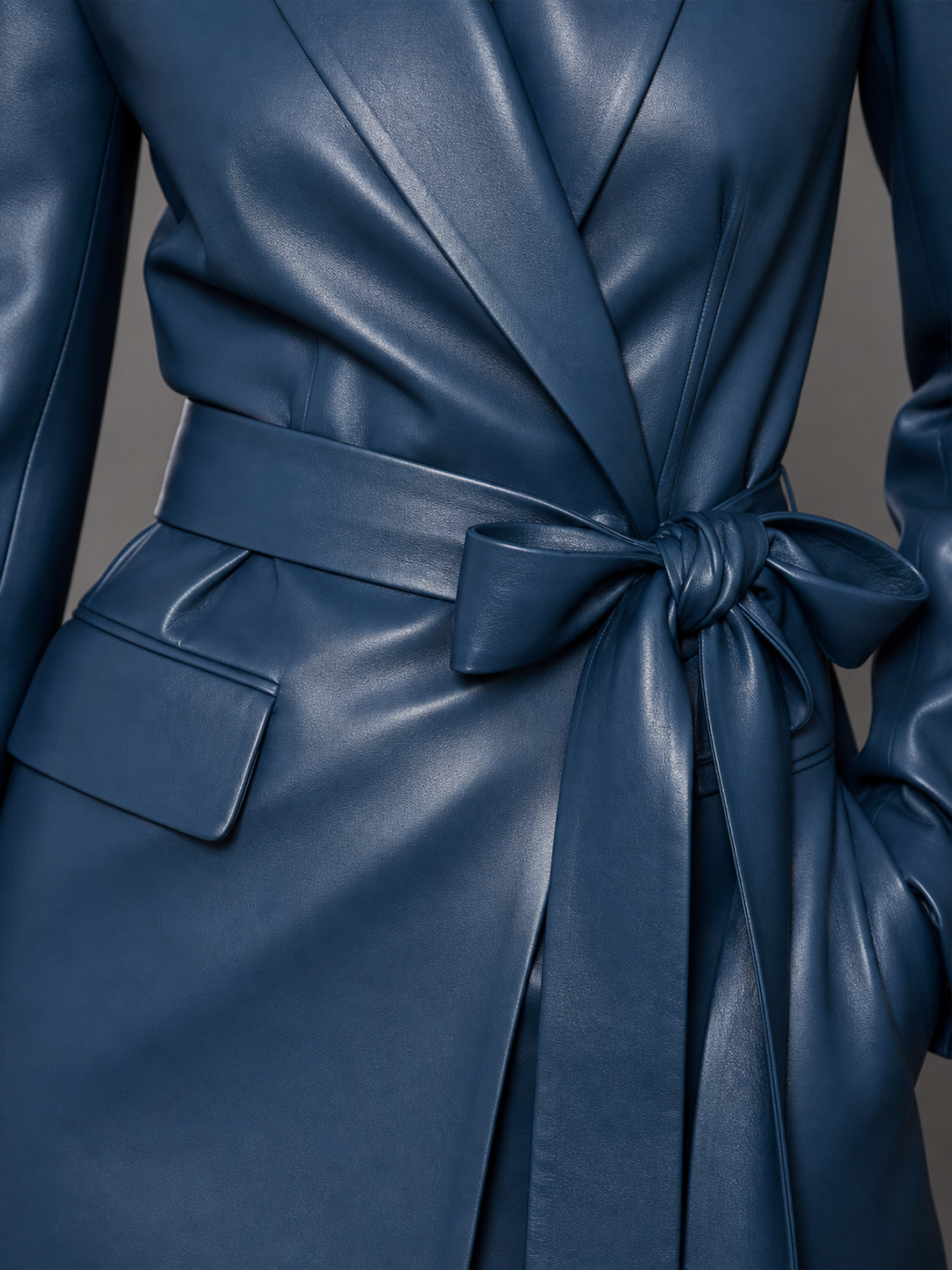 Women’s Navy Blue Leather Wrap Blazer & Trouser Suit | Tailored Luxury Set 05
